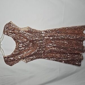 Windsor rose gold sequin shimmer low back cap sleeves mini cocktail dress 11/12